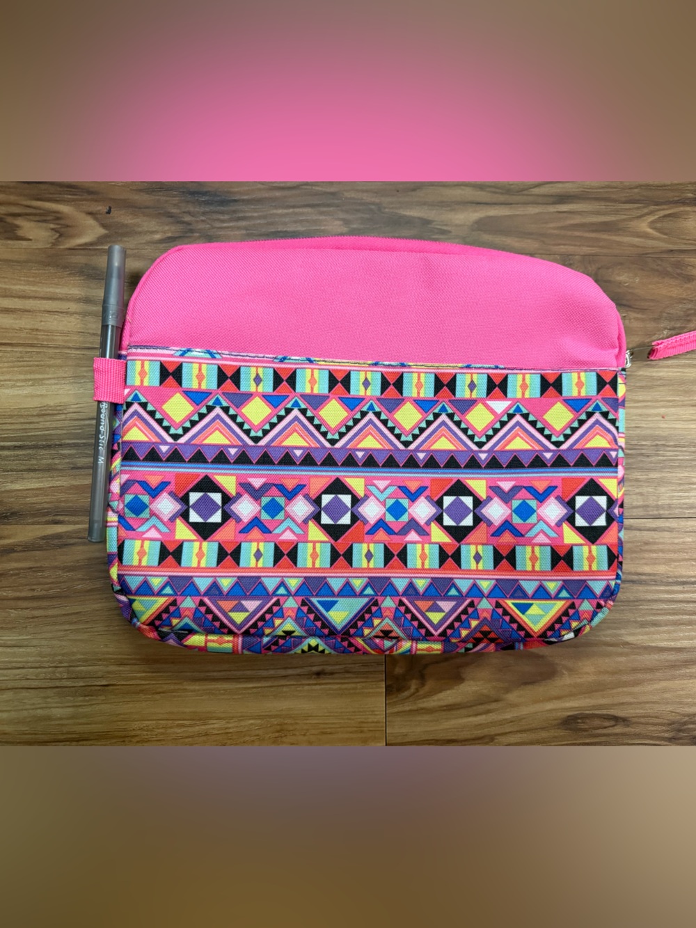 Vibrant Pink Neon Geo-Pattern Women’s Cosmetic Pouch/Tablet case